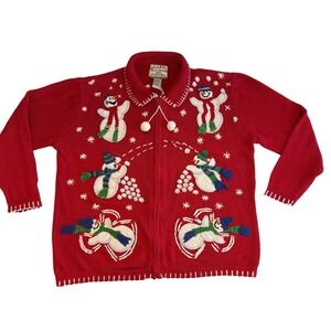 Heirloom Collectibles VTG Snowman Holiday Novelty Cardigan Teacher Red XMAS XL‎